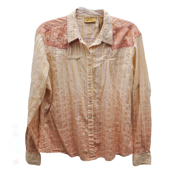 WRANGLER Pearl Snap Down Ombre Print w/ Panel Shoulders EUC Size XL - Picture 1 of 13